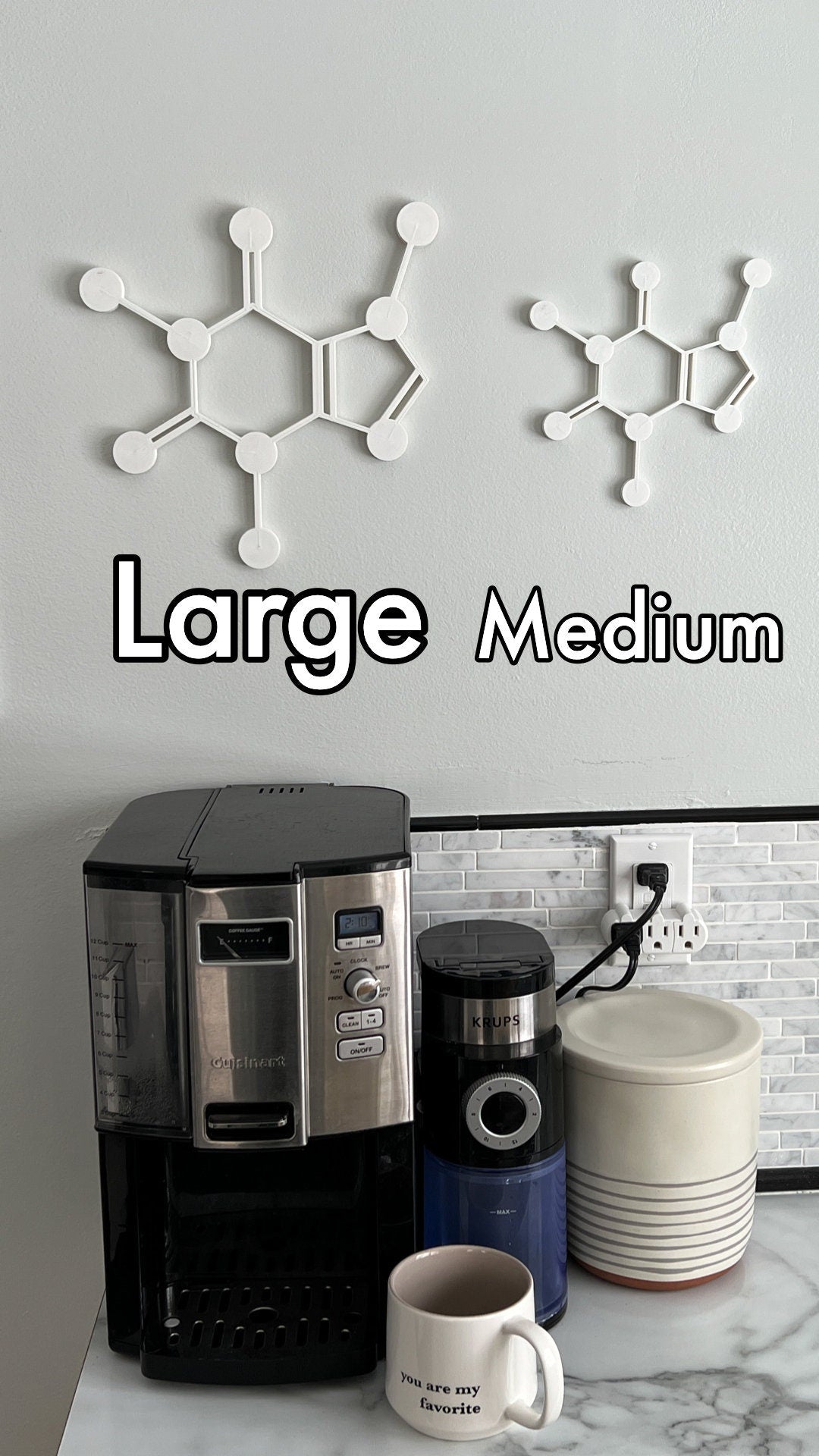 Caffeine Molecule Wall Art, 3D Printed